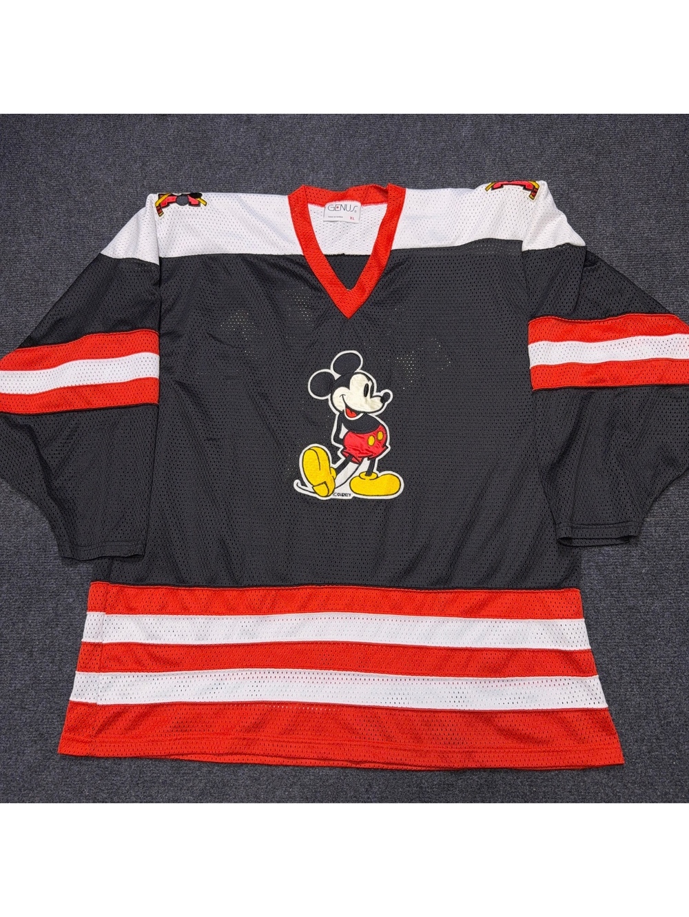 GENUS Men's XL Black Red Mickey Mouse Hockey Jersey